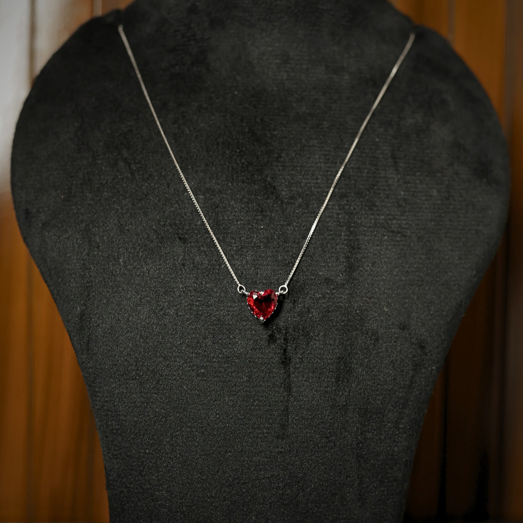 Crimson Heart Sterling Silver Pendant Chain