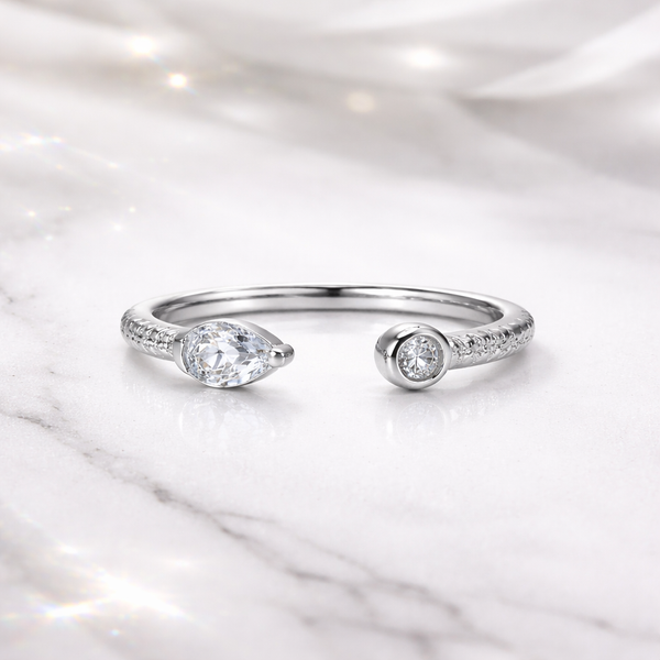 Dual Stone CZ 925 Silver Open Band Ring