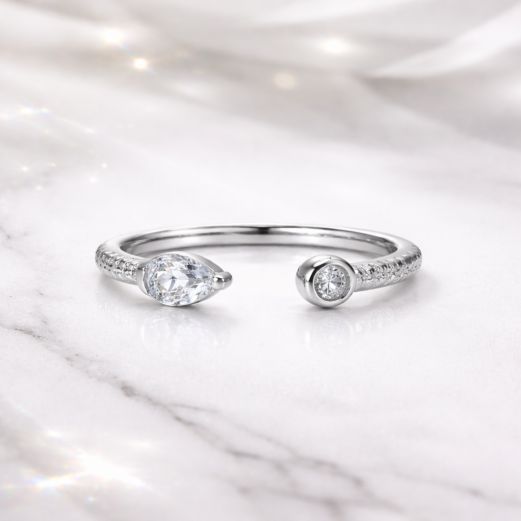 Dual Stone CZ 925 Silver Open Band Ring