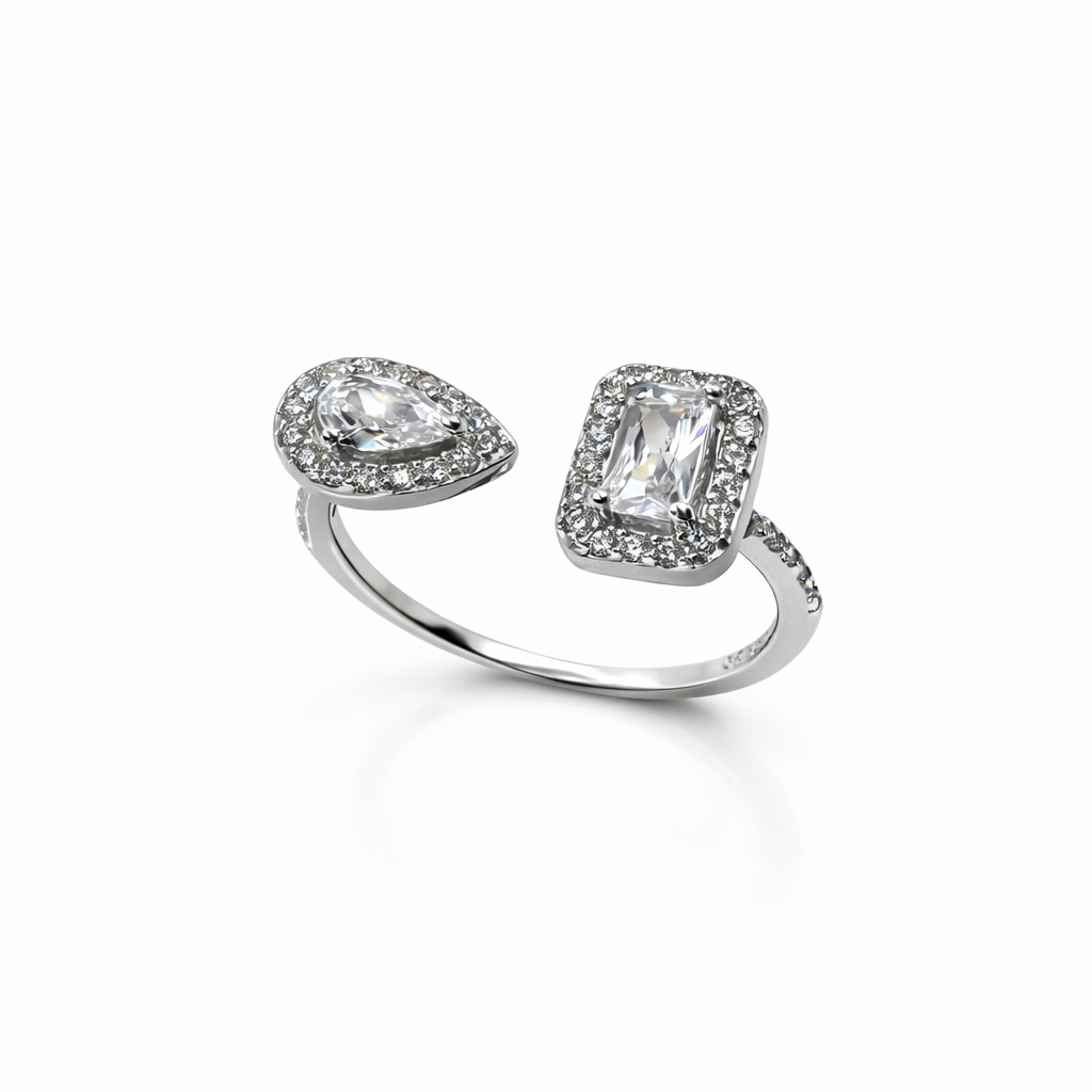 Sterling Silver Adjustable Ring with Dual Cubic Zirconia
