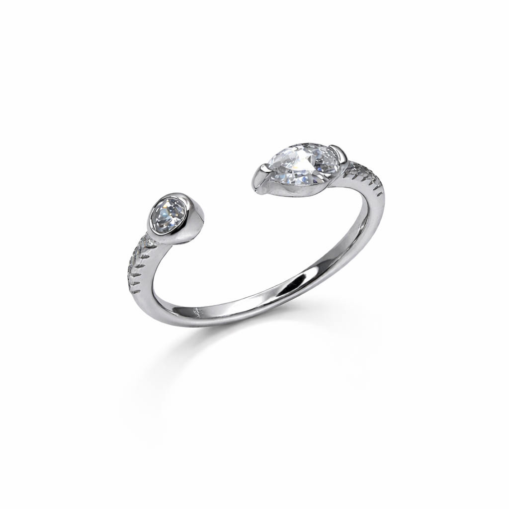 Dual Stone CZ 925 Silver Open Band Ring