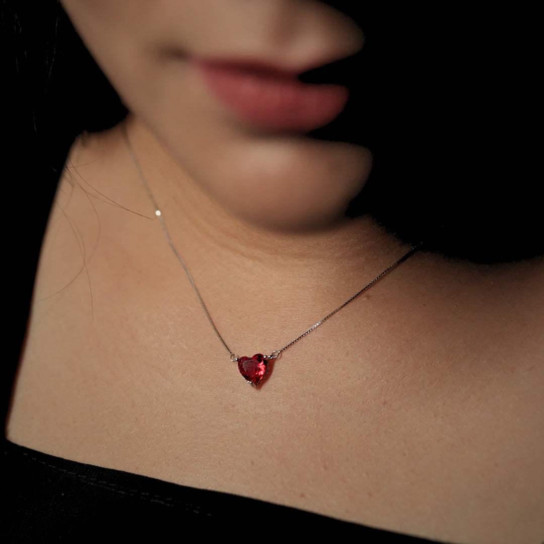 Crimson Heart Sterling Silver Pendant Chain