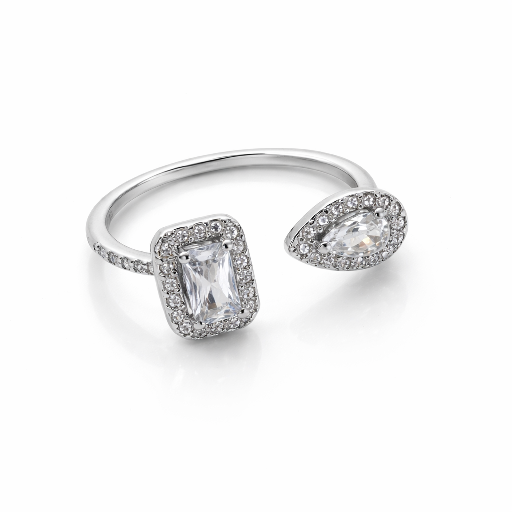 Sterling Silver Adjustable Ring with Dual Cubic Zirconia