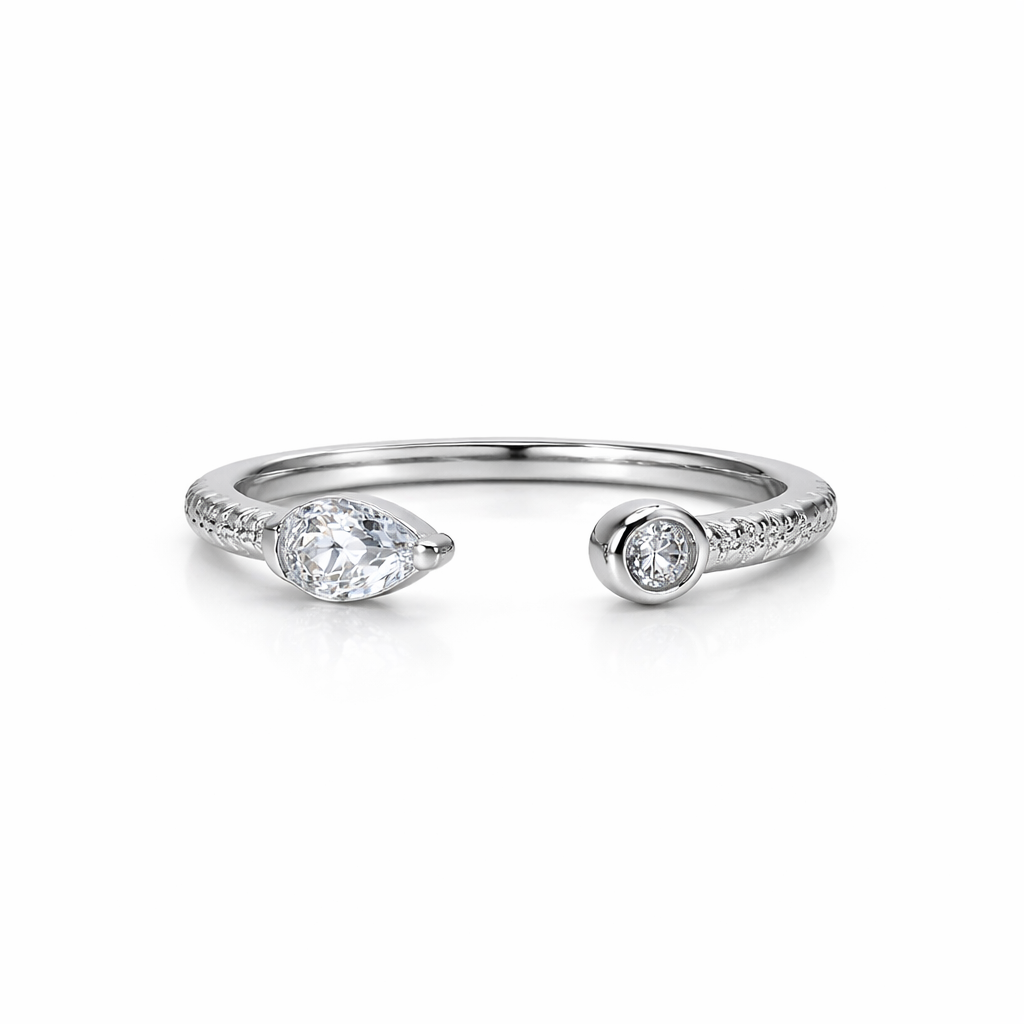 Dual Stone CZ 925 Silver Open Band Ring