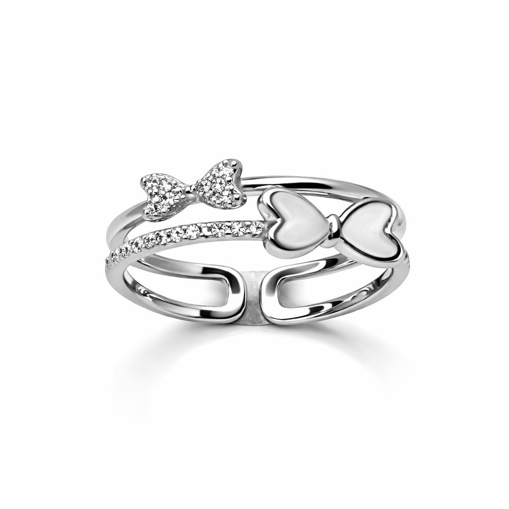 Sterling Silver Double Heart CZ Adjustable Ring