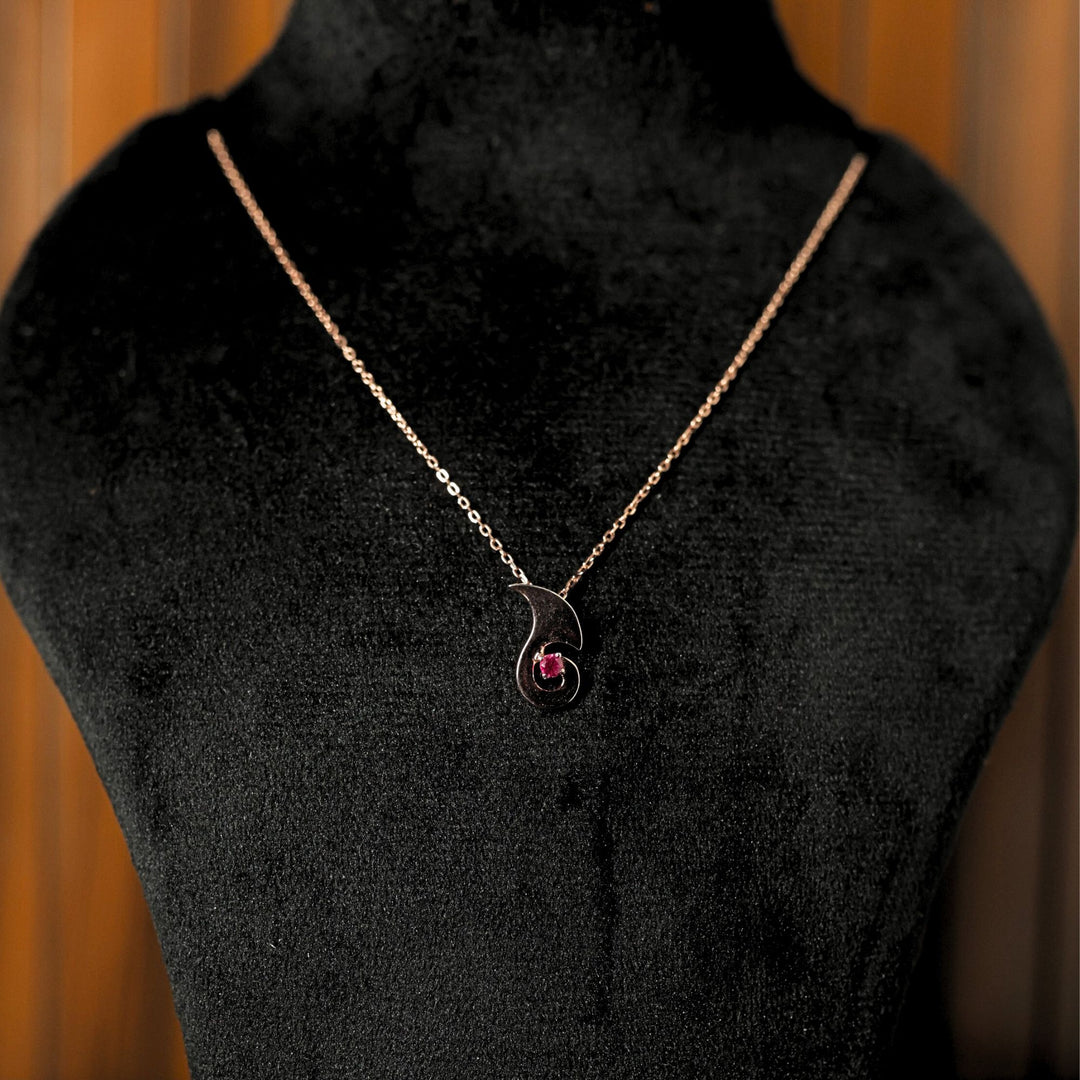 Rose Gold Plated Silver Swirl Ruby CZ Pendant Necklace