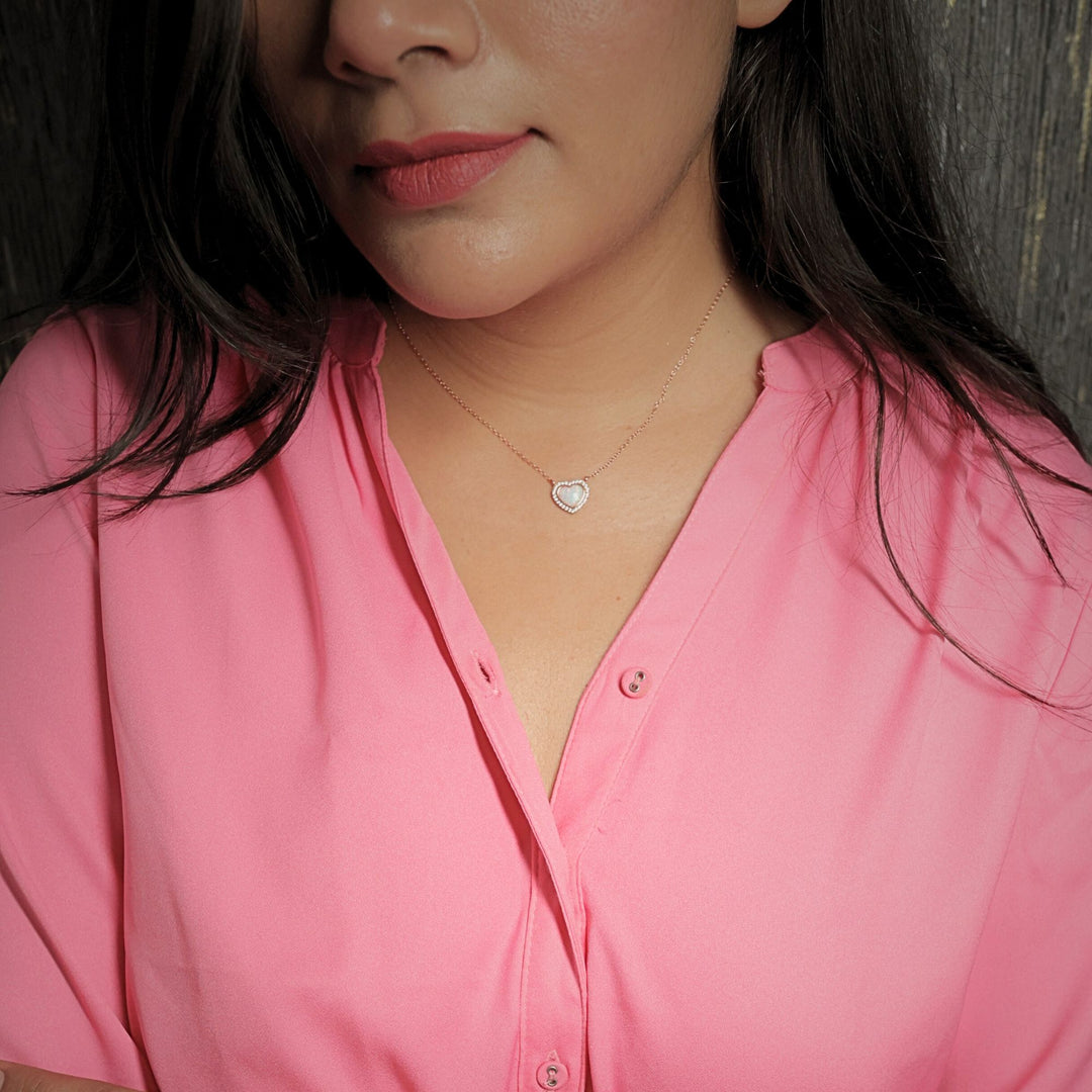 Rose Gold Plated Silver Heart CZ Pendant Necklace