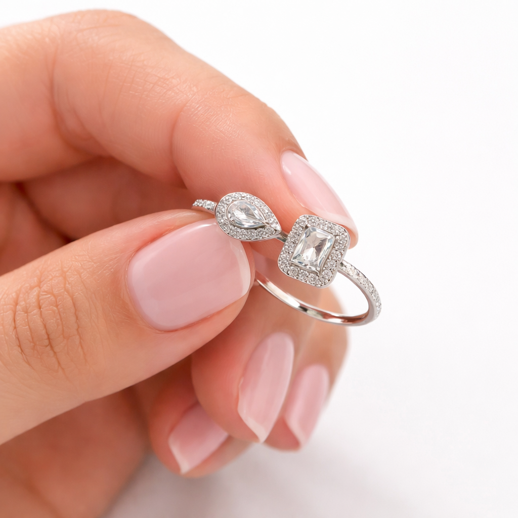 Sterling Silver Adjustable Ring with Dual Cubic Zirconia