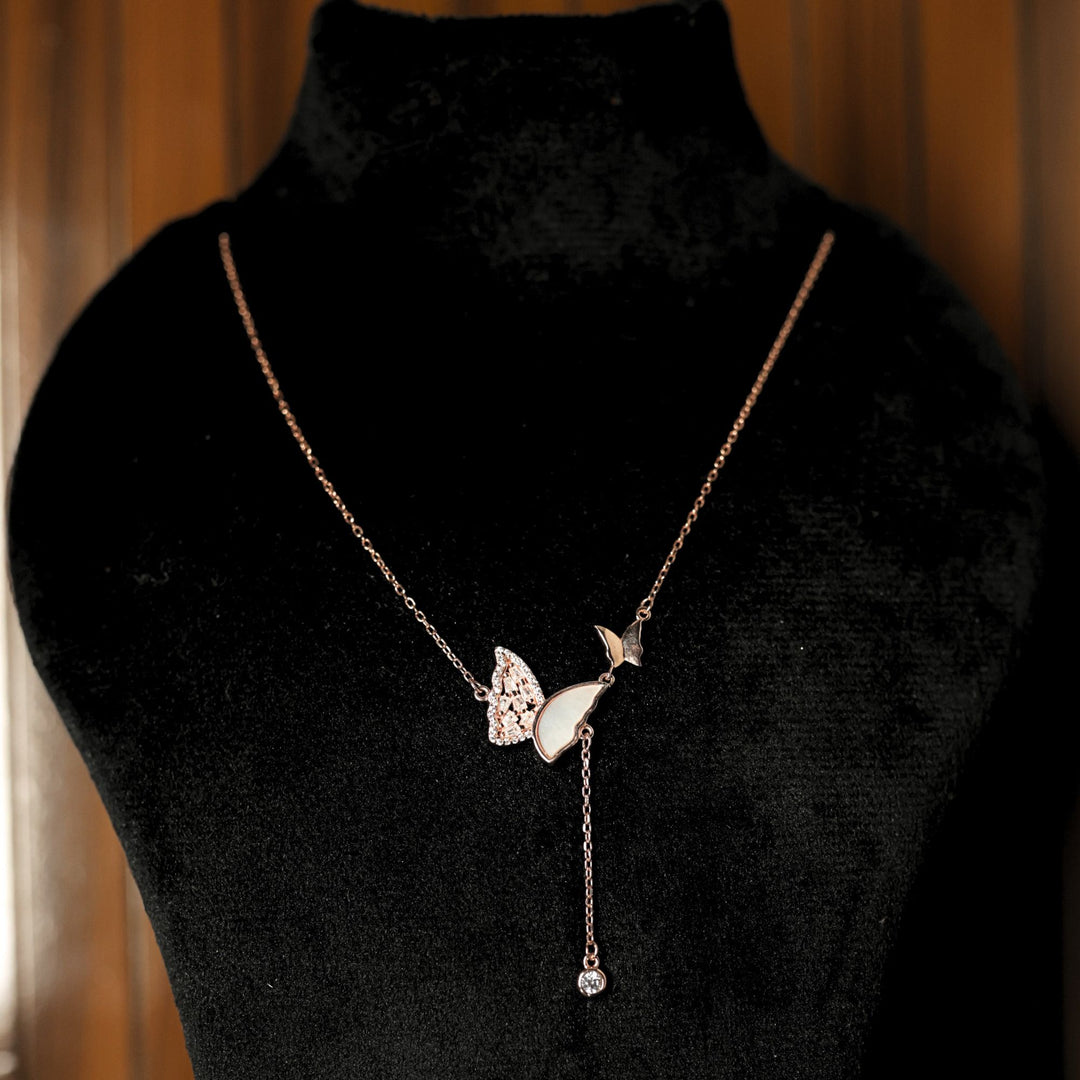 Butterfly Mother of Pearl Rose Gold Silver Necklace