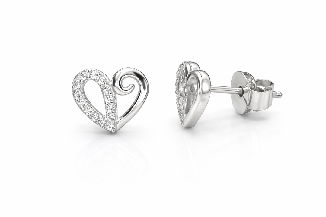 925 Sterling Silver Heart Stud Earrings with Sparkling Zircon