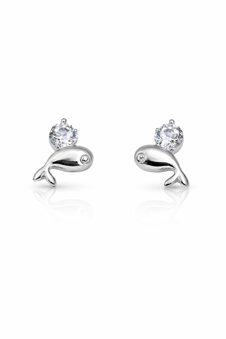925 Sterling Silver Dolphin Stud Earrings with Zircon Stone