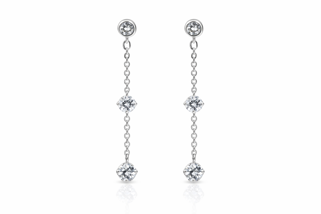 925 Sterling Silver Long Chain Drop Earrings with Cubic Zirconia