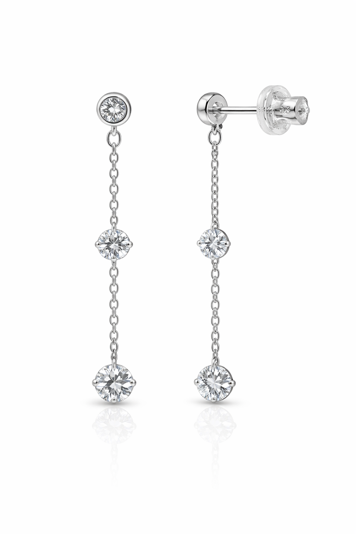 925 Sterling Silver Long Chain Drop Earrings with Cubic Zirconia