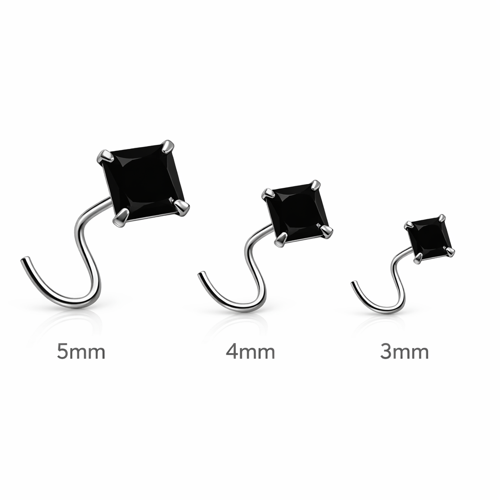 Black Square Stone Silver Nose Pin – Minimalist Statement Stud