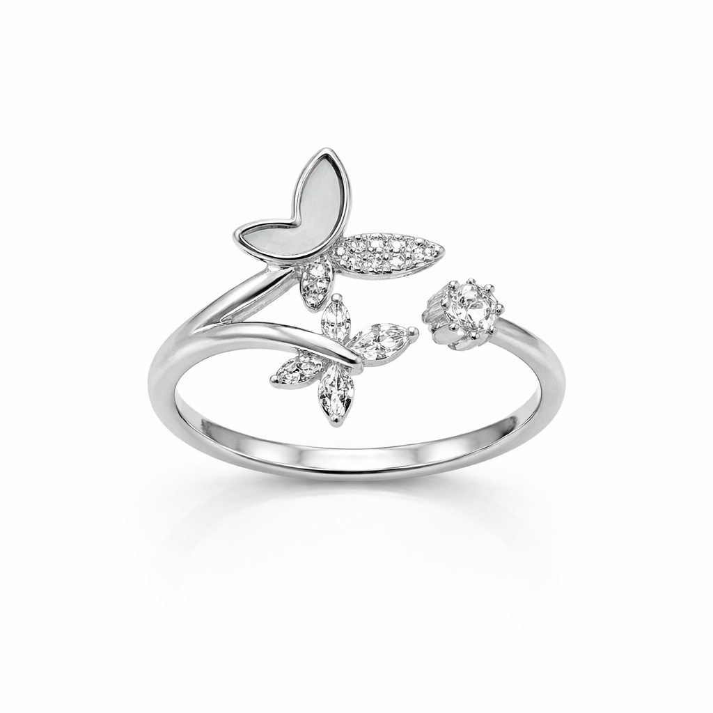 Sterling Silver Butterfly Design CZ Adjustable Ring