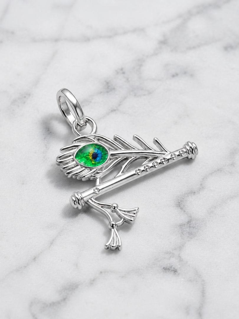 Elegant Krishna Flute & Morpankh Pendant ✨