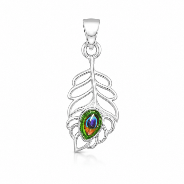 925 Sterling Silver Peacock Feather Pendant ✨