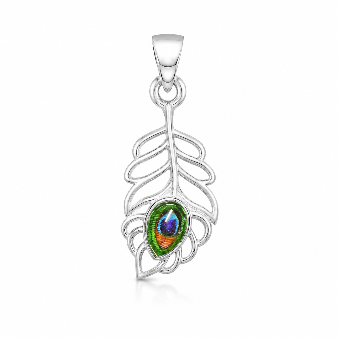 925 Sterling Silver Peacock Feather Pendant ✨