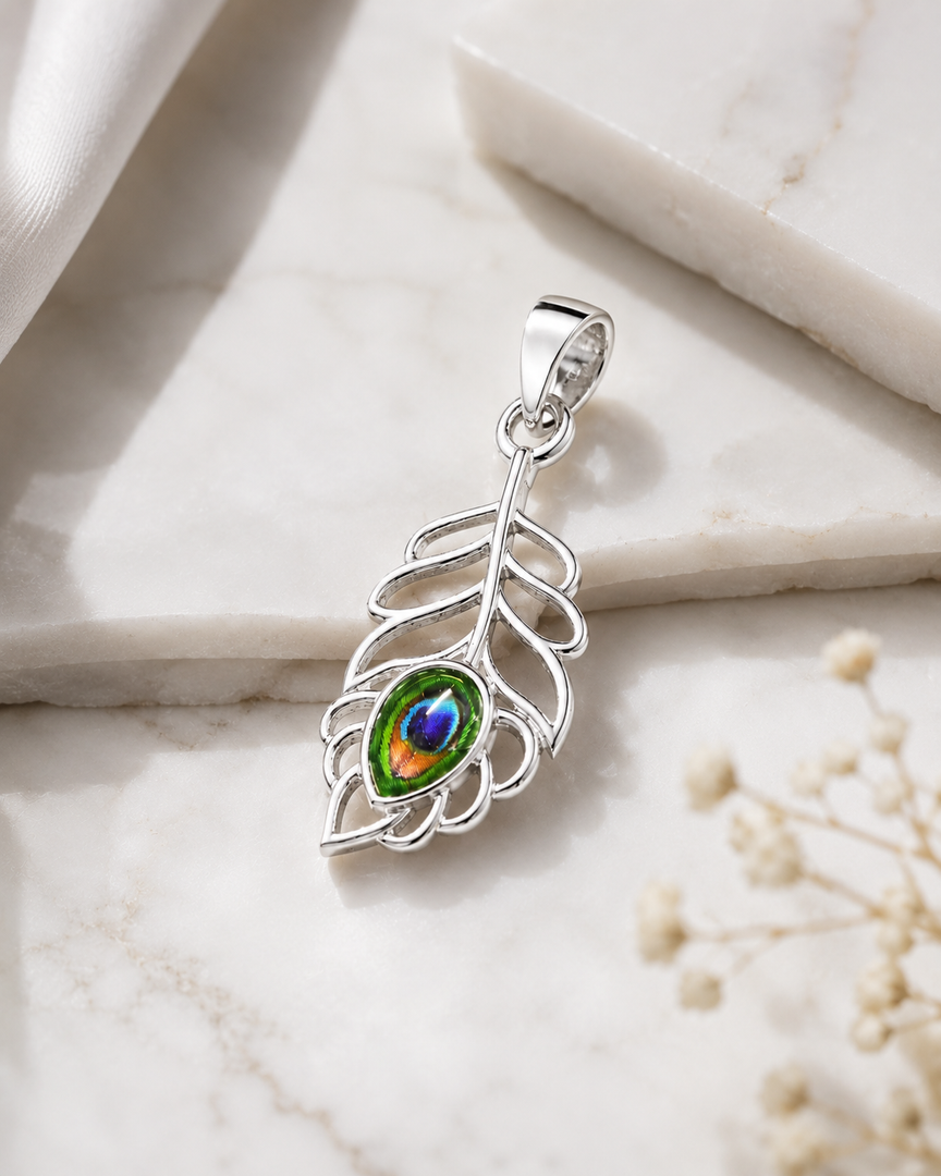 925 Sterling Silver Peacock Feather Pendant ✨