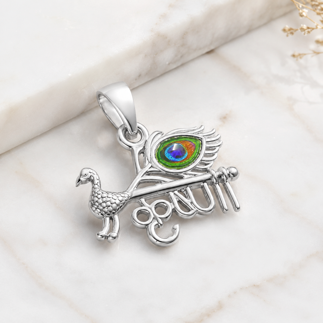 925 Sterling Silver krishna & peacock Pendant