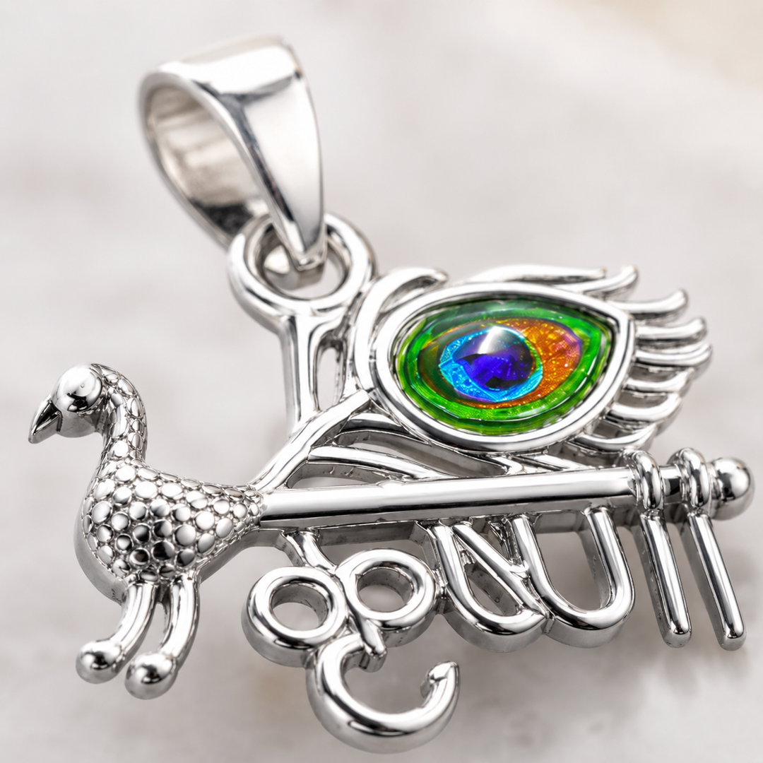925 Sterling Silver krishna & peacock Pendant