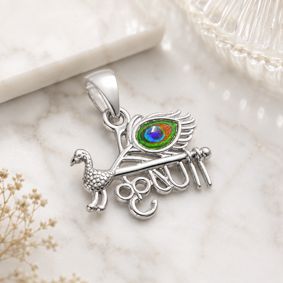 925 Sterling Silver krishna & peacock Pendant