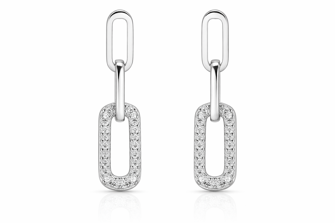 925 Sterling Silver Chain Link Drop Earrings with Zircon Accents