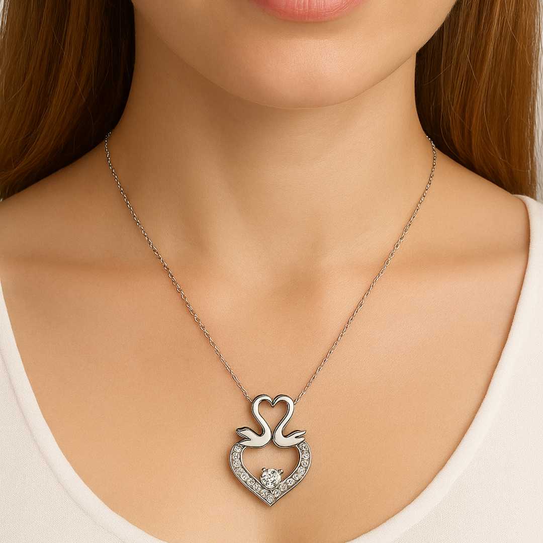 Swan-Inspired Sterling Silver Heart Pendant Necklace Silver Ocean Swan-Inspired Sterling Silver Heart Pendant Necklace