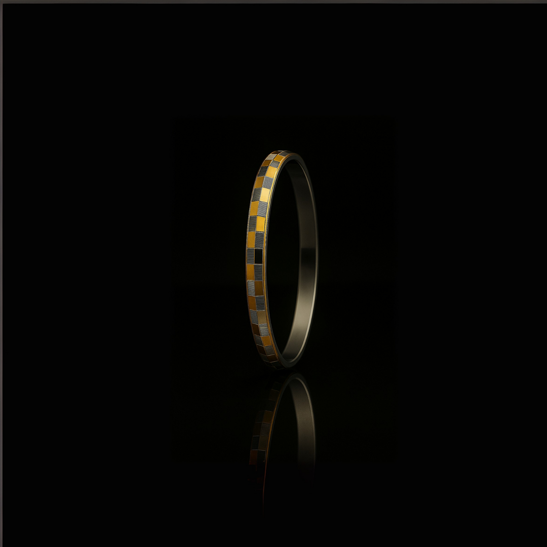 Elegant Men’s Silver Kada with Dual-Tone Geometric Design - SILVER OCEAN Elegant Men’s Silver Kada with Dual-Tone Geometric Design