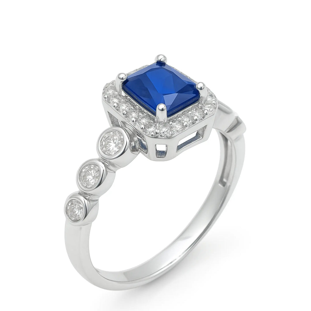 Royal Blue Sapphire & CZ Silver Ring - SILVER OCEAN Royal Blue Sapphire & CZ Silver Ring
