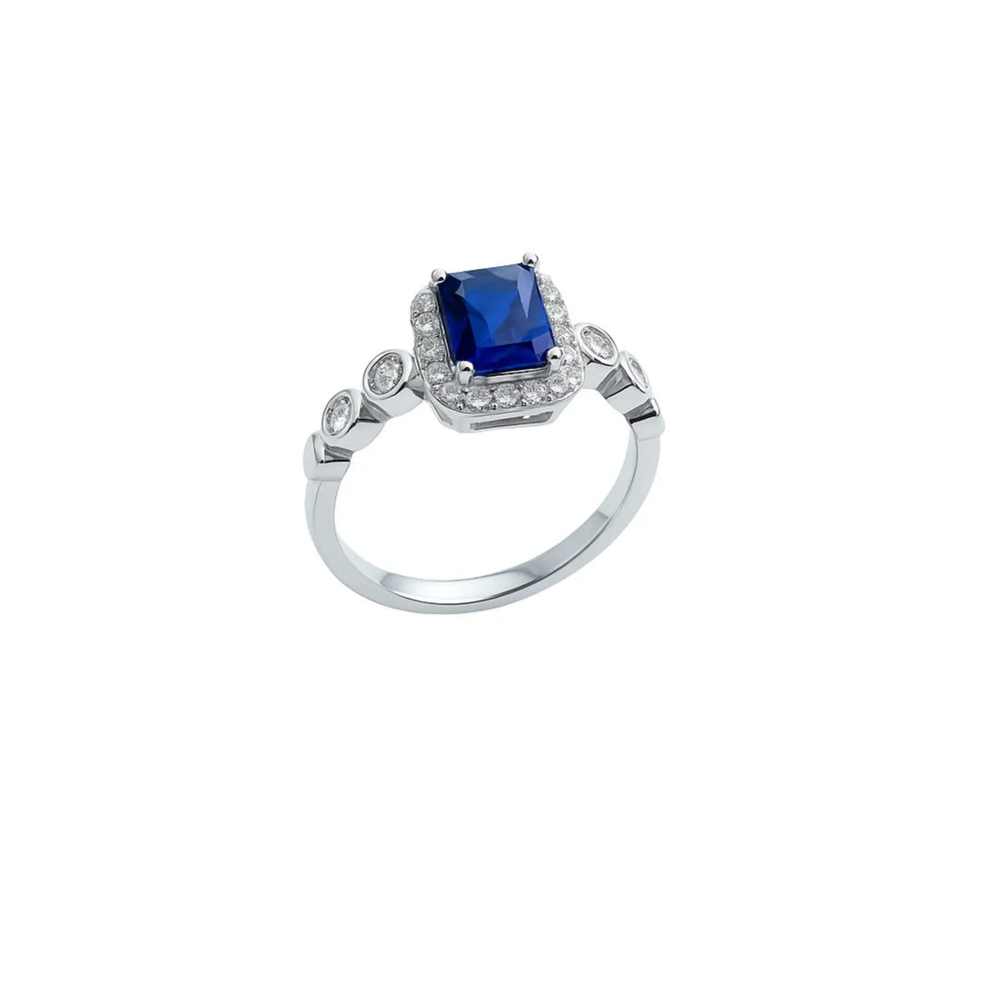 Royal Blue Sapphire & CZ Silver Ring - SILVER OCEAN Royal Blue Sapphire & CZ Silver Ring