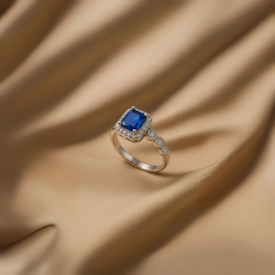 Royal Blue Sapphire & CZ Silver Ring - SILVER OCEAN Royal Blue Sapphire & CZ Silver Ring