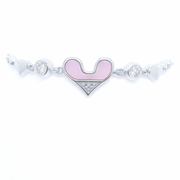 Stylish Silver Heart & Bow Bracelet for Women – Cute Charm Bracelet with Pink Enamel & Zircon Stones - SILVER OCEAN Stylish Silver Heart & Bow Bracelet for Women – Cute Charm Bracelet with Pink Enamel & Zircon Stones