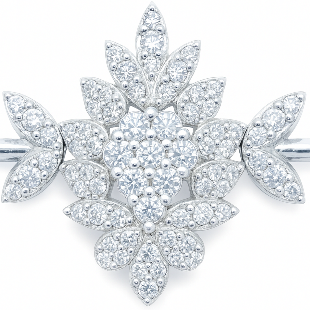 925 Sterling Silver Floral Designer Bracelet for Women – Sparkling CZ Leaf Pattern - SILVER OCEAN 925 Sterling Silver Floral Designer Bracelet for Women – Sparkling CZ Leaf Pattern