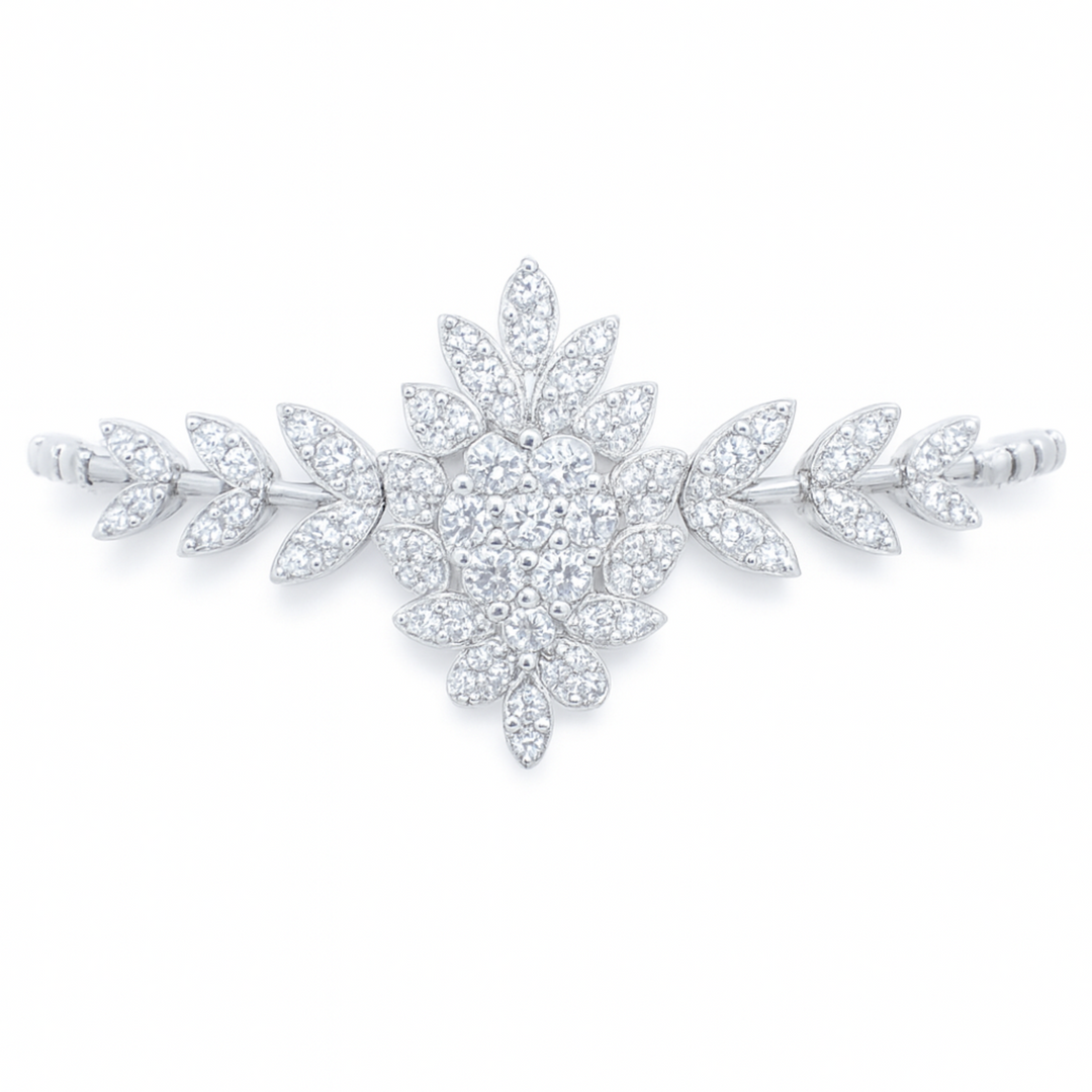 925 Sterling Silver Floral Designer Bracelet for Women – Sparkling CZ Leaf Pattern - SILVER OCEAN 925 Sterling Silver Floral Designer Bracelet for Women – Sparkling CZ Leaf Pattern