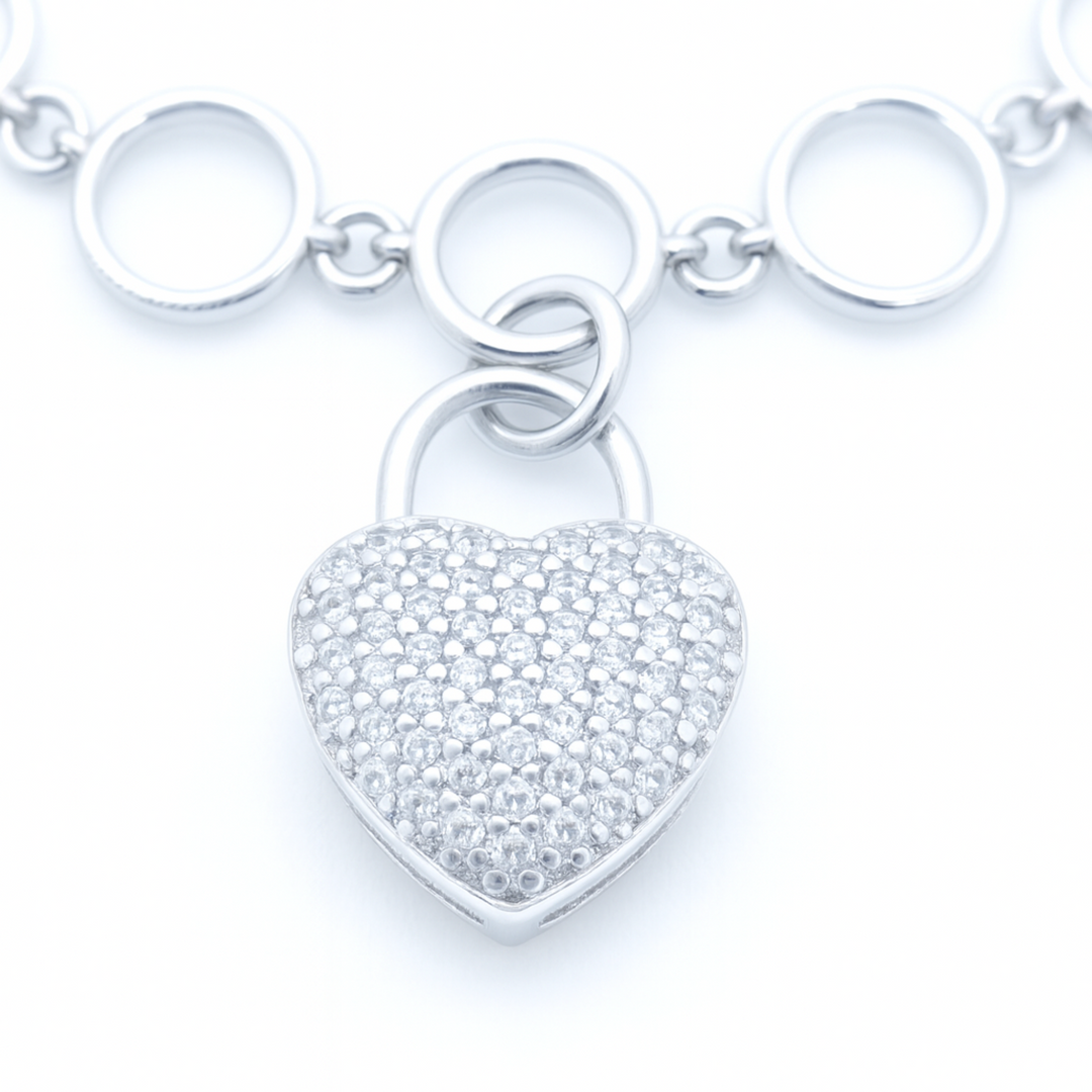 925 Sterling Silver Circle Link Bracelet with Sparkling Heart Charm – Adjustable Women’s Jewelry Silver Ocean 925 Sterling Silver Circle Link Bracelet with Sparkling Heart Charm – Adjustable Women’s Jewelry