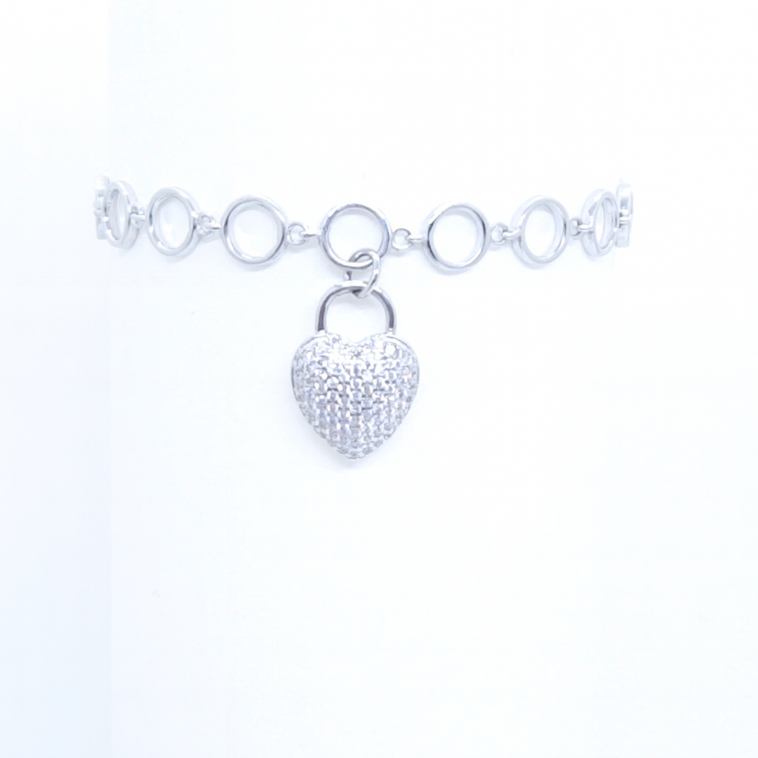 925 Sterling Silver Circle Link Bracelet with Sparkling Heart Charm – Adjustable Women’s Jewelry Silver Ocean 925 Sterling Silver Circle Link Bracelet with Sparkling Heart Charm – Adjustable Women’s Jewelry