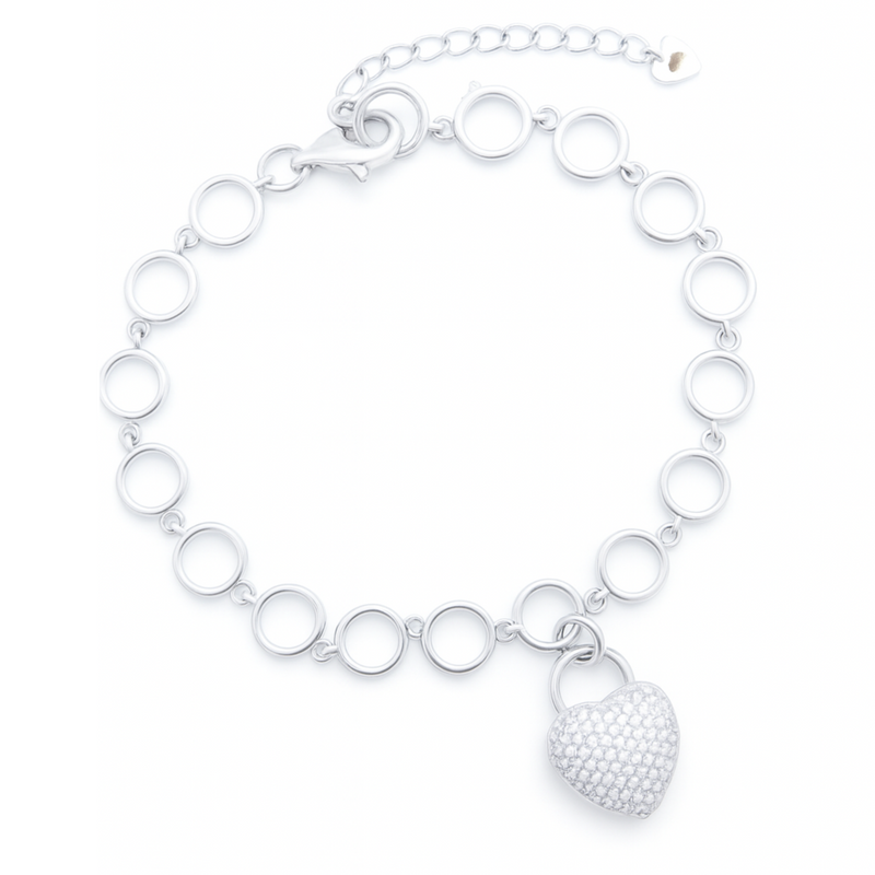 925 Sterling Silver Circle Link Bracelet with Sparkling Heart Charm – Adjustable Women’s Jewelry Silver Ocean 925 Sterling Silver Circle Link Bracelet with Sparkling Heart Charm – Adjustable Women’s Jewelry