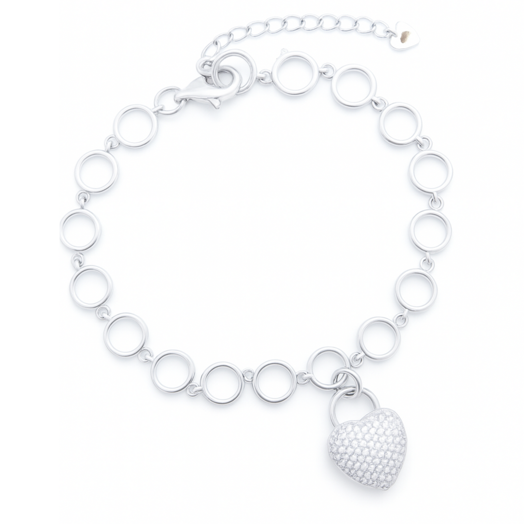 925 Sterling Silver Circle Link Bracelet with Sparkling Heart Charm – Adjustable Women’s Jewelry Silver Ocean 925 Sterling Silver Circle Link Bracelet with Sparkling Heart Charm – Adjustable Women’s Jewelry