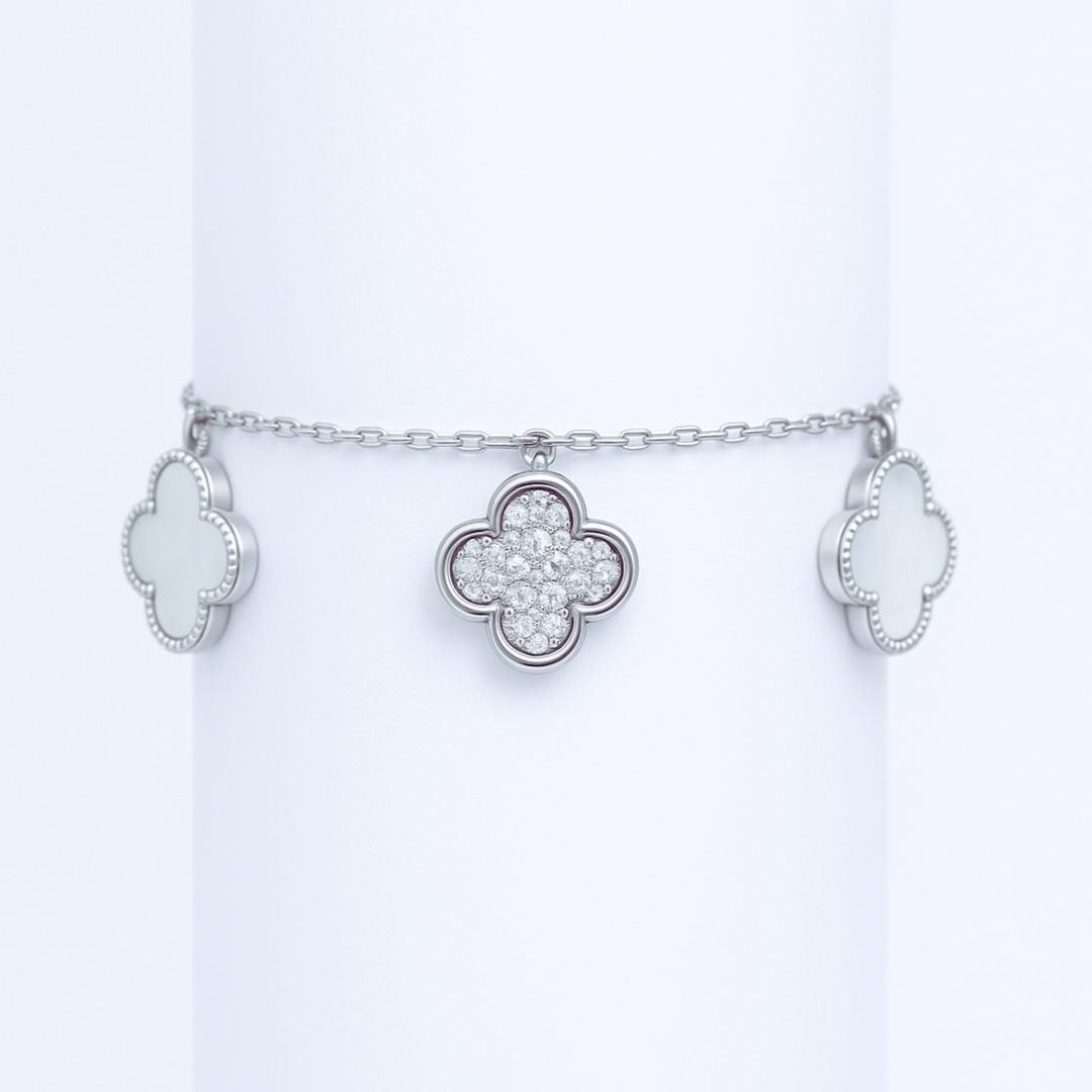 925 Sterling Silver Charm Bracelet for Women – Mother of Pearl & Crystal Floral Charms - SILVER OCEAN 925 Sterling Silver Charm Bracelet for Women – Mother of Pearl & Crystal Floral Charms