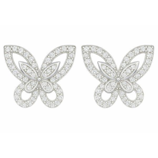 925 Sterling Silver Butterfly Earrings – Stud Design with Sparkling CZ Stones Silver Ocean 925 Sterling Silver Butterfly Earrings – Stud Design with Sparkling CZ Stones