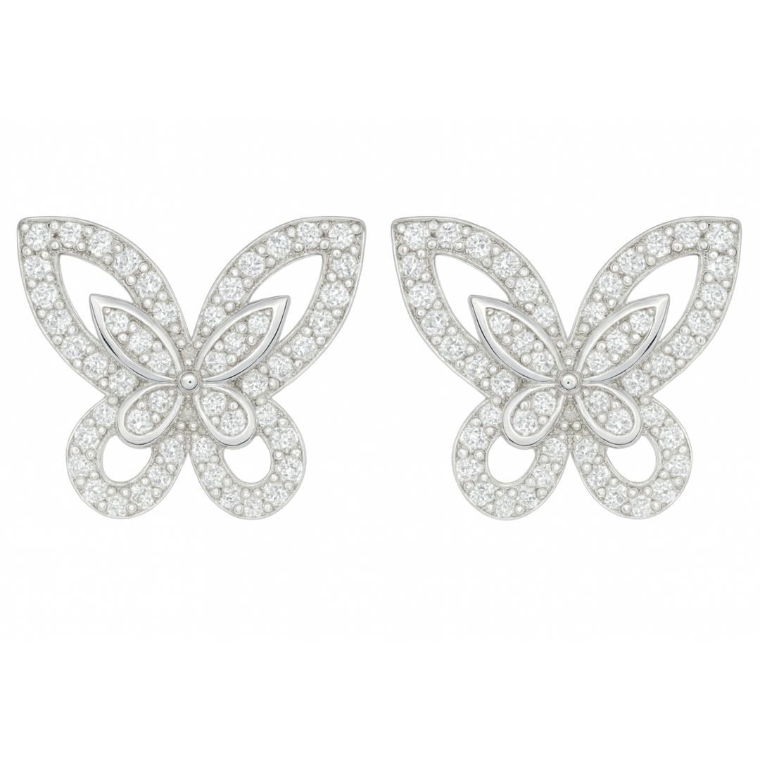 925 Sterling Silver Butterfly Earrings – Stud Design with Sparkling CZ Stones Silver Ocean 925 Sterling Silver Butterfly Earrings – Stud Design with Sparkling CZ Stones