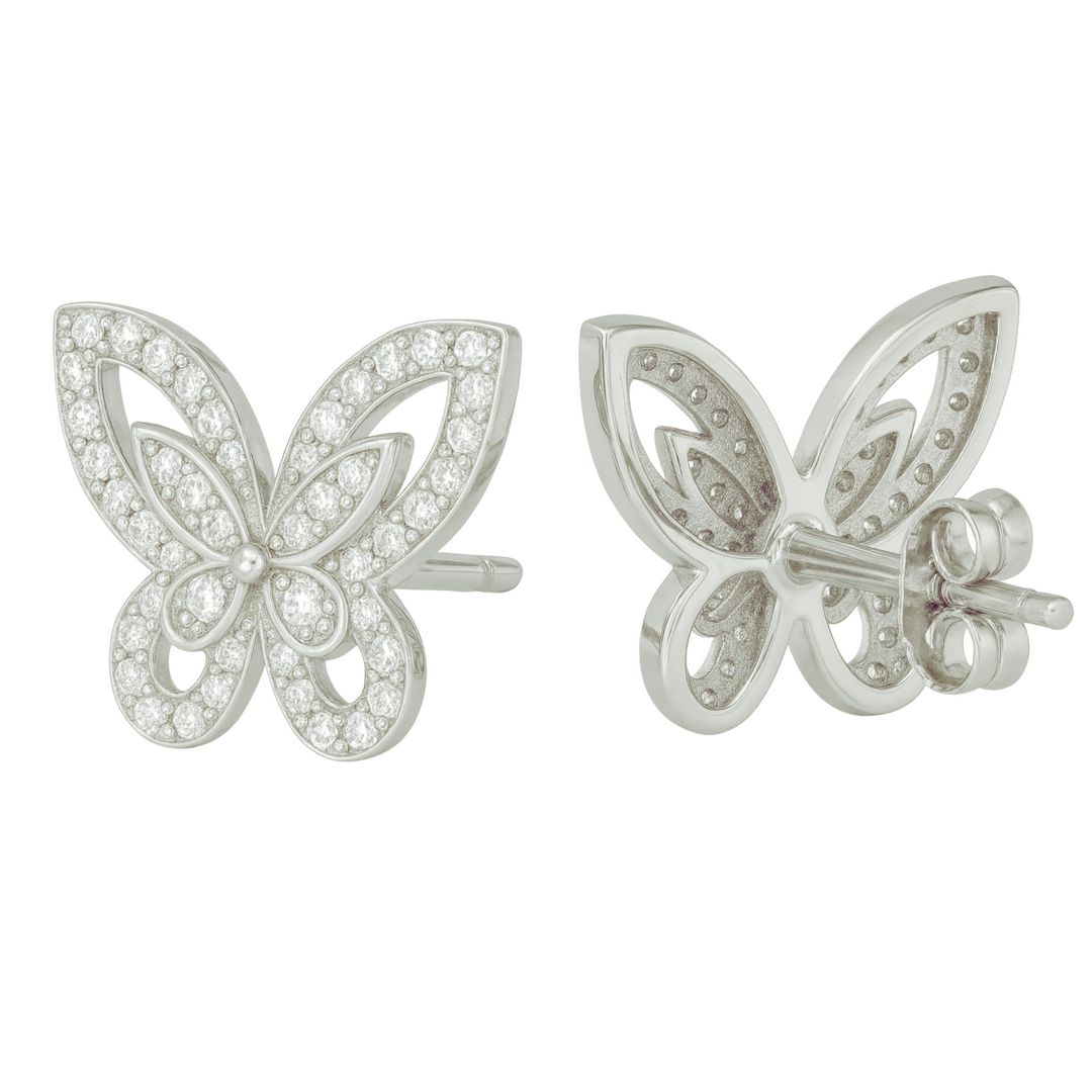 925 Sterling Silver Butterfly Earrings – Stud Design with Sparkling CZ Stones Silver Ocean 925 Sterling Silver Butterfly Earrings – Stud Design with Sparkling CZ Stones