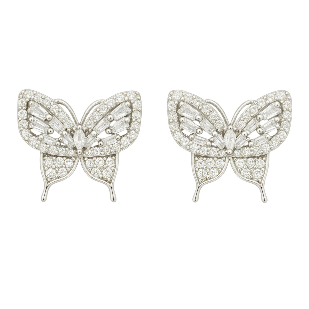 Sparkling 925 Silver Butterfly Earrings – Designer Studs with CZ Silver Ocean Sparkling 925 Silver Butterfly Earrings – Designer Studs with CZ