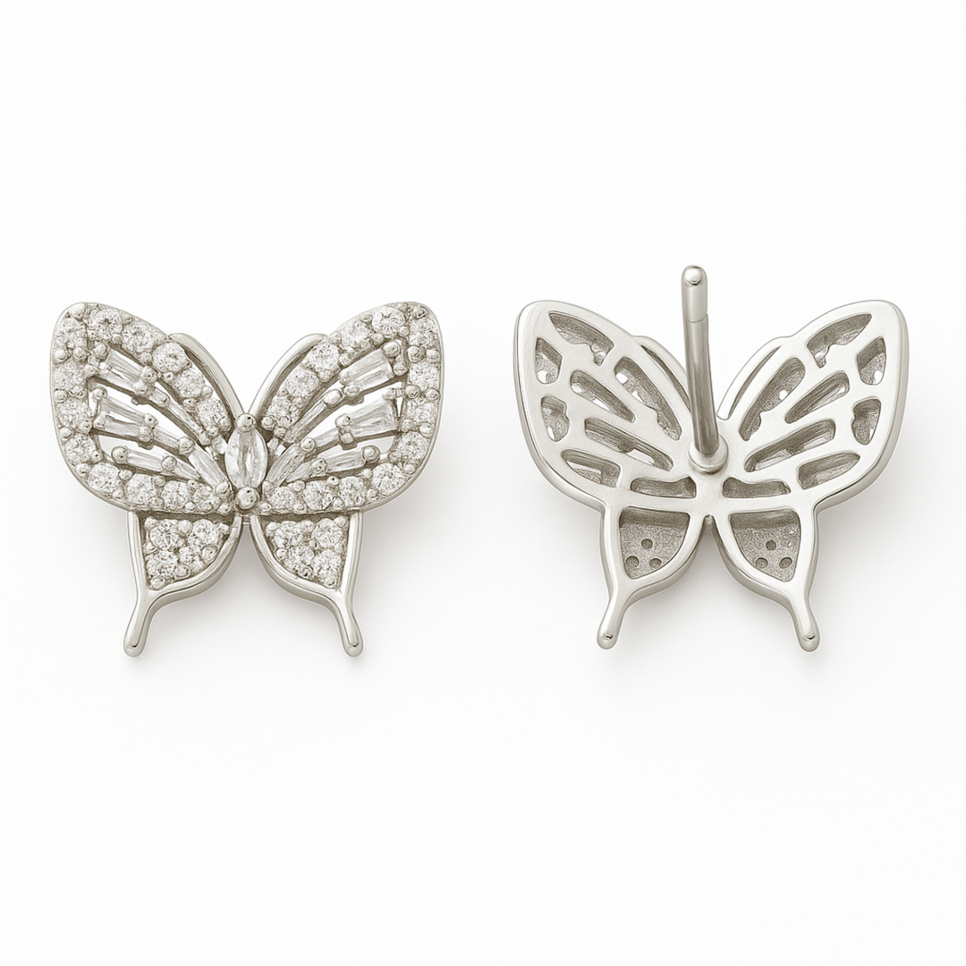 Sparkling 925 Silver Butterfly Earrings – Designer Studs with CZ Silver Ocean Sparkling 925 Silver Butterfly Earrings – Designer Studs with CZ