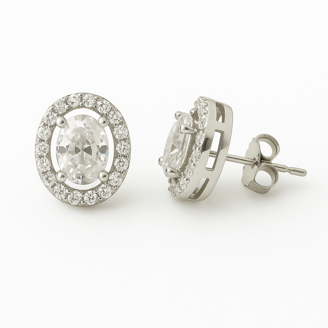 925 Sterling Silver Oval Halo Stud Earrings with Brilliant CZ Stones Silver Ocean 925 Sterling Silver Oval Halo Stud Earrings with Brilliant CZ Stones