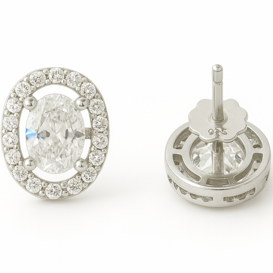 925 Sterling Silver Oval Halo Stud Earrings with Brilliant CZ Stones Silver Ocean 925 Sterling Silver Oval Halo Stud Earrings with Brilliant CZ Stones