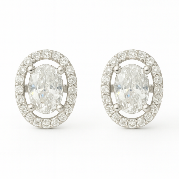 925 Sterling Silver Oval Halo Stud Earrings with Brilliant CZ Stones Silver Ocean 925 Sterling Silver Oval Halo Stud Earrings with Brilliant CZ Stones