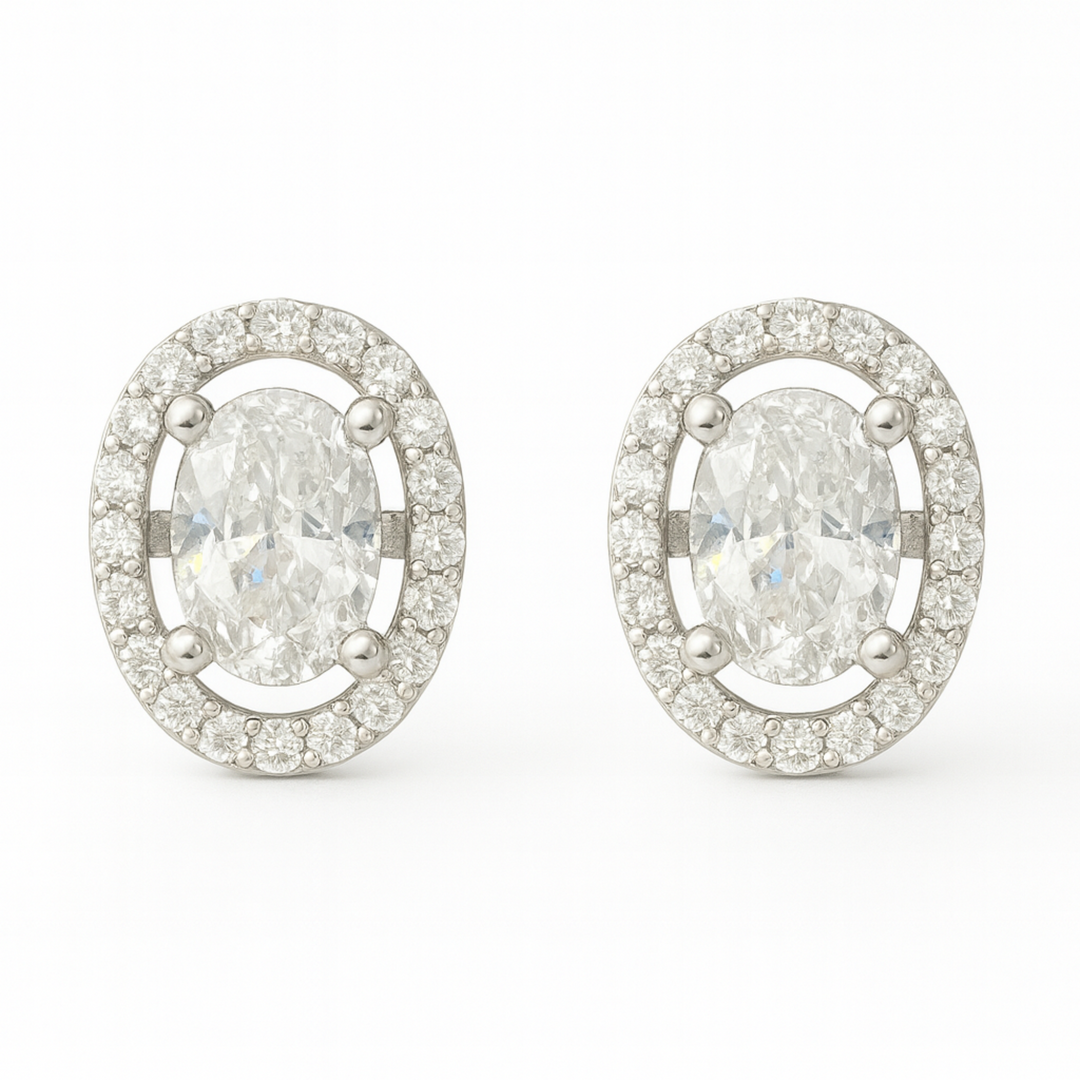 925 Sterling Silver Oval Halo Stud Earrings with Brilliant CZ Stones Silver Ocean 925 Sterling Silver Oval Halo Stud Earrings with Brilliant CZ Stones