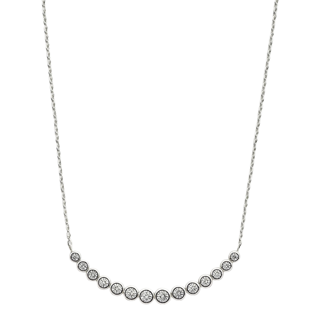 925 Sterling Silver Necklace with Sparkling Round Zircon Line Silver Ocean 925 Sterling Silver Necklace with Sparkling Round Zircon Line